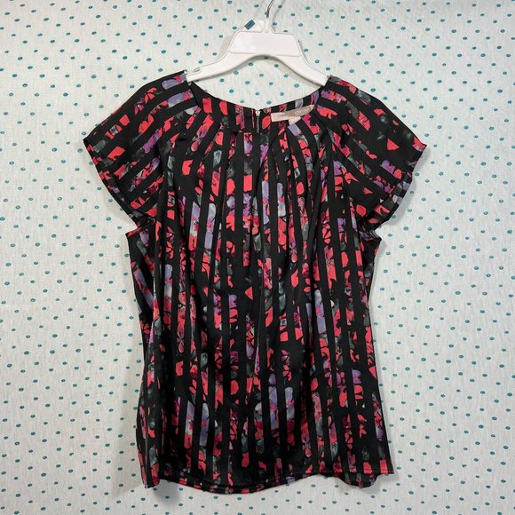Forever 21 Contemporary Red & Black Striped/Floral Blouse - Picture 1 of 4